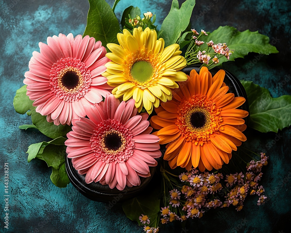 Vibrant Gerbera daisies arranged artfully