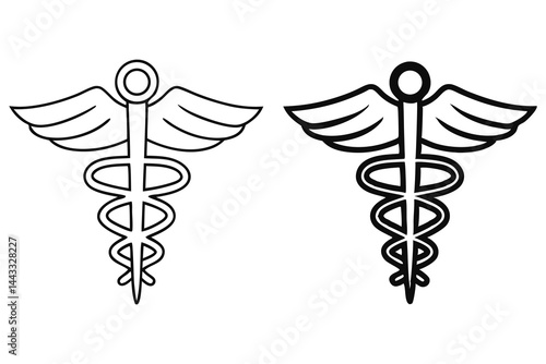 Black and white caduceus symbolizes medical profession and depicts its presence in healthcare sector