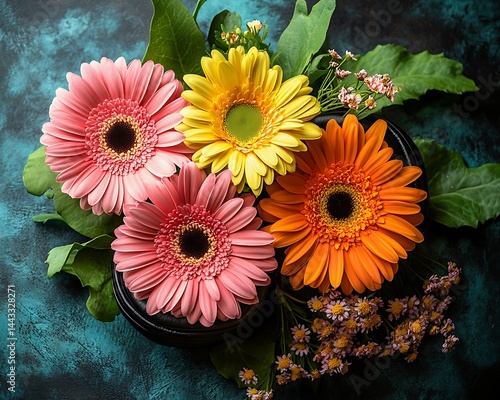 Obraz na płótnie Vibrant Gerbera daisies arranged artfully w salonie