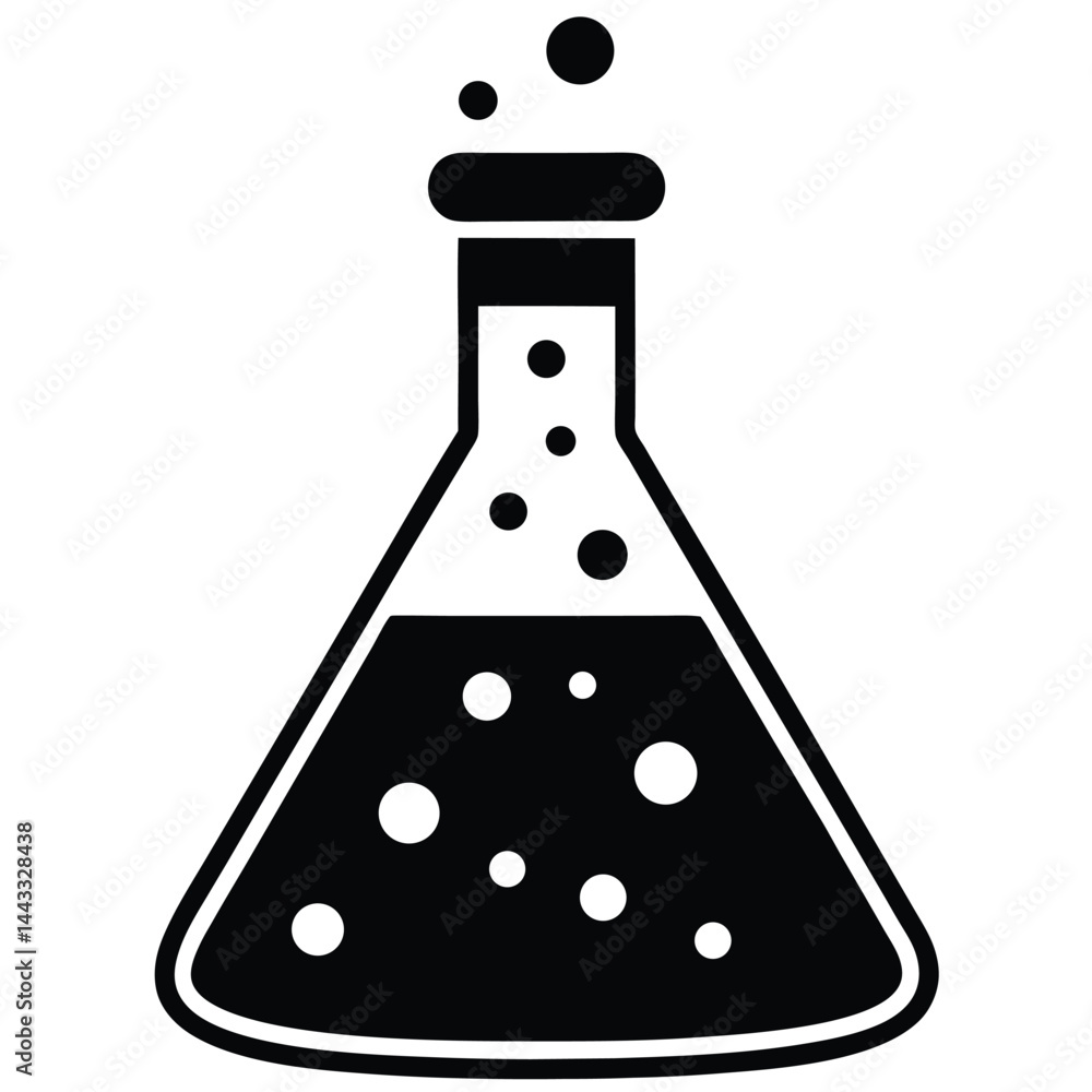 isolated chemistry lab flask with bubbles on white background 