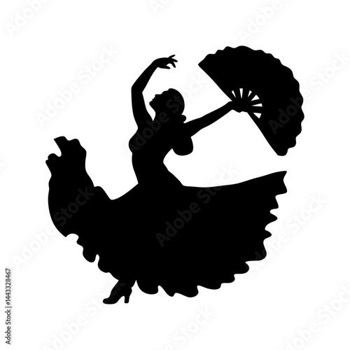 Flamenco Dancer Silhouette with Fan: Passionate Spanish Dance