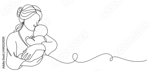 happy mother's day vector. mother and baby line art illustration
