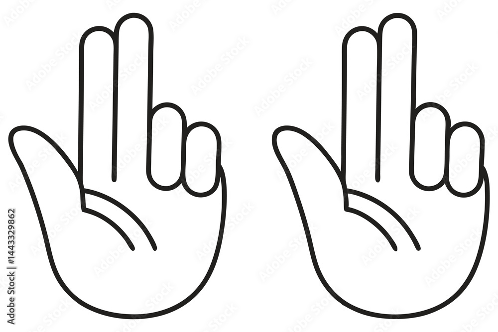 Obraz premium Two hands are shown with two fingers extended, displayed with transparent background