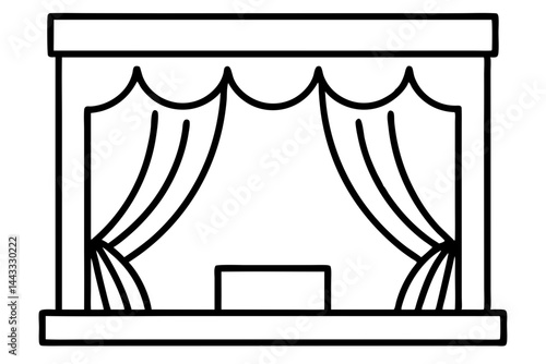 Theater Stage Curtain Icon – Flat Line Art Vector Illustration

