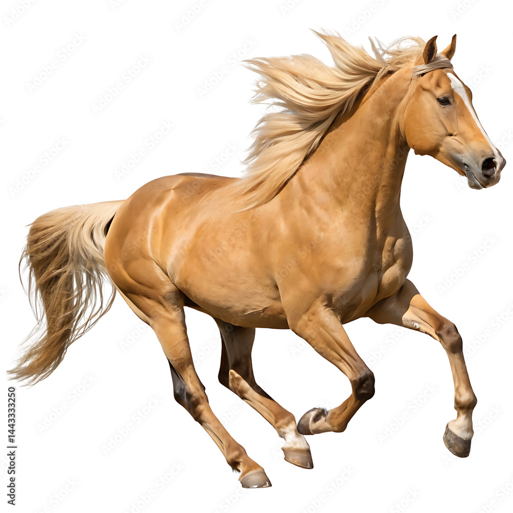 Palomino Horse Galloping with Flowing Mane and Tail isolated on transparent background Palomino Horse Galloping with Flowing Mane and Tail isolated on transparent background