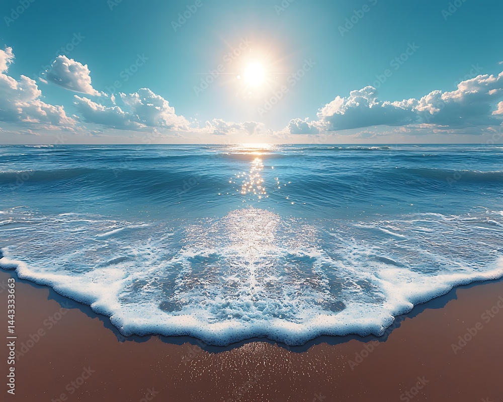Serene ocean waves lapping sandy shore at sunrise