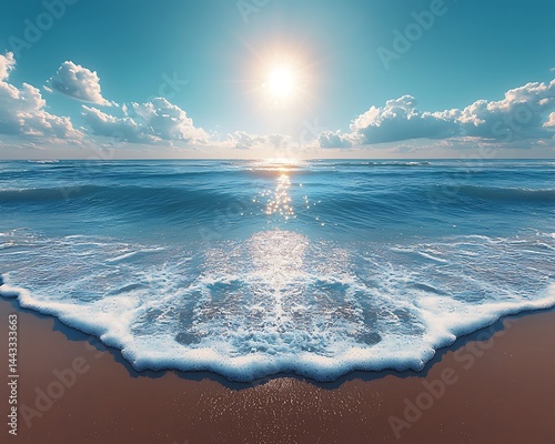 Obraz na płótnie Serene ocean waves lapping sandy shore at sunrise w salonie