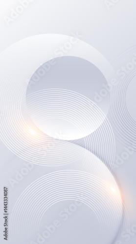 Abstract technology background with soft white waves and glowing concentric circles. 