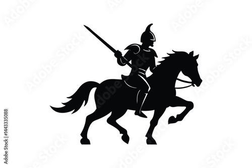 Silhouette art design of a toy knight on horse.eps
