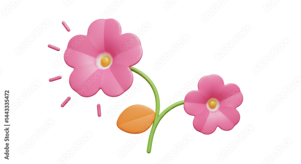 Isolated Two Pink Flowers with Green Stem Isolated Two Pink Flowers with Green Stem