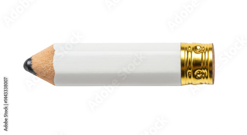 Isolated Stubby White Pencil with Gold Ferrule