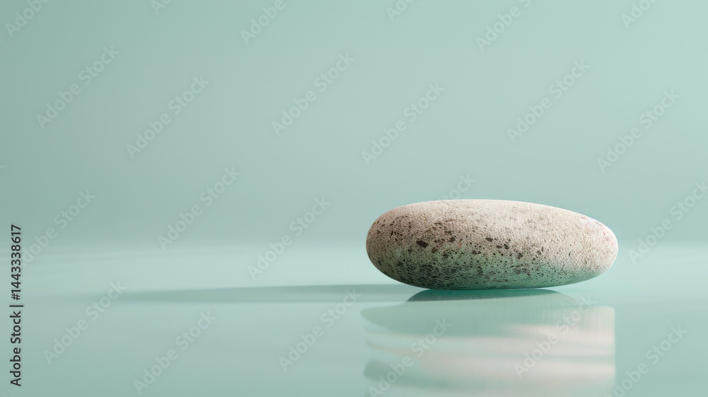 Smooth river stone resting on pastel mint background, creating serene and calming atmosphere