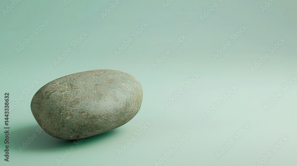 Smooth river stone resting on pastel mint background, creating serene and calming atmosphere
