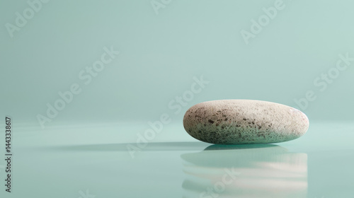 Obraz na płótnie Smooth river stone resting on pastel mint background, creating serene and calming atmosphere w salonie