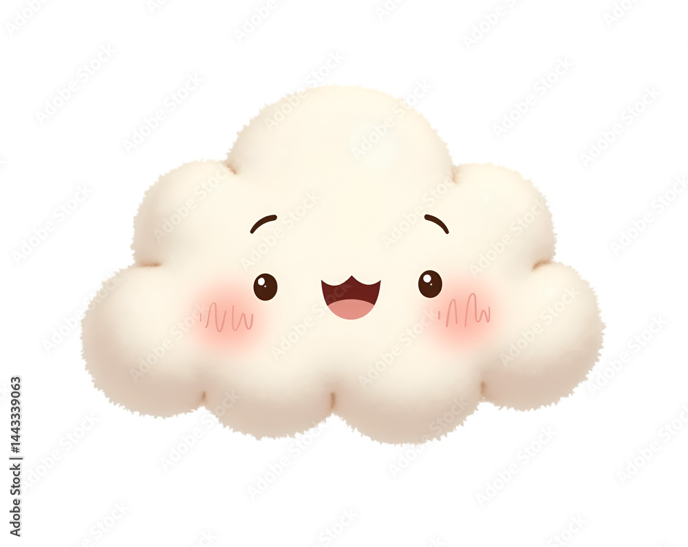 Adorable kawaii cloud character with a cheerful expression, set against a simple background, perfect for children's illustrations or whimsical designs, conveys happiness Adorable kawaii cloud character with a cheerful expression, set against a simple background, perfect for children's illustrations or whimsical designs, conveys happiness