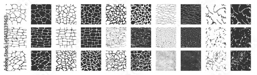 Stone, Pebble and Marble Mosaic Pattern Set Isolated on Transparent.  Vector Ground Texture for Architecture, Landscape, and Interior Design