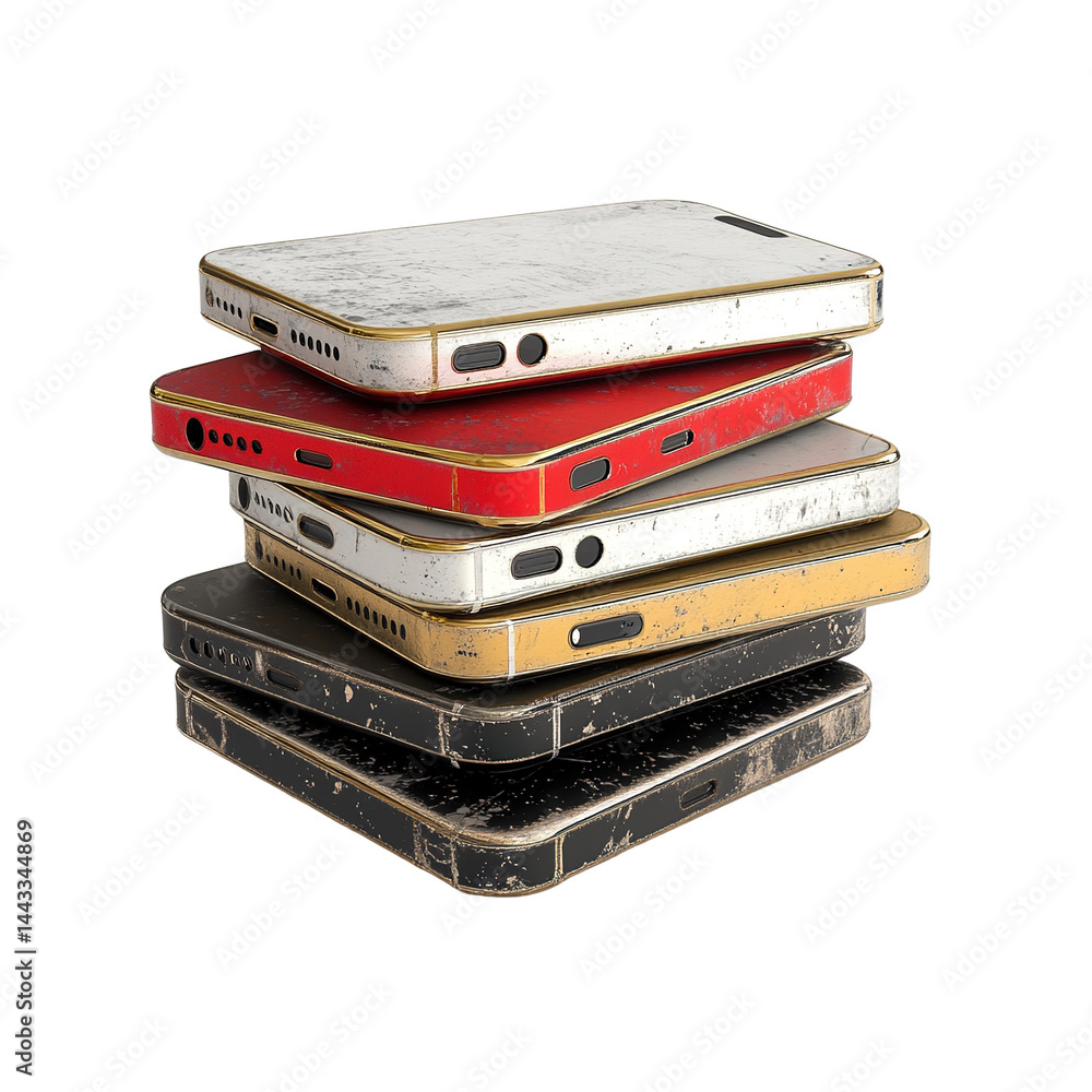 Stacked Smartphone Devices Depicting Planned Obsolescence and Technological Progression Stacked Smartphone Devices Depicting Planned Obsolescence and Technological Progression