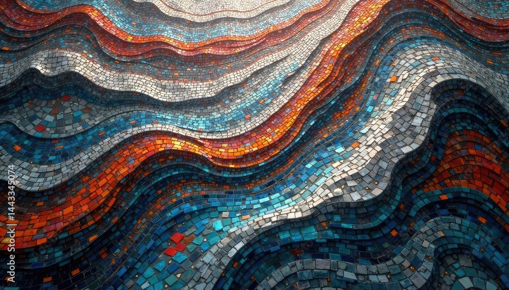Complex tile mosaic, flowing lines, monochrome, geometric, abstract Complex tile mosaic, flowing lines, monochrome, geometric, abstract