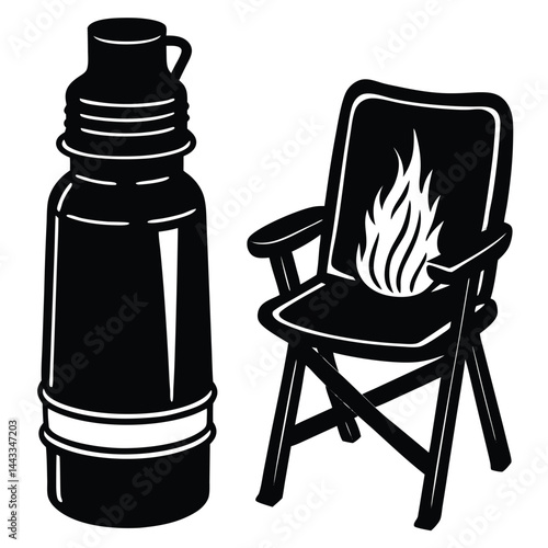 Water Bottle and Flask Canteen, thermos, collapsible water container Vector silhouette