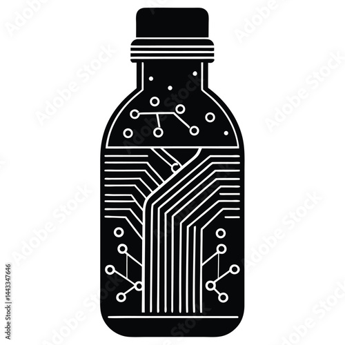 Water Bottle and Flask Canteen, thermos, collapsible water container Vector silhouette