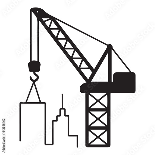 Building crane Icon Vector. Flat vector illustration in Vector Black silhouettes. with white background