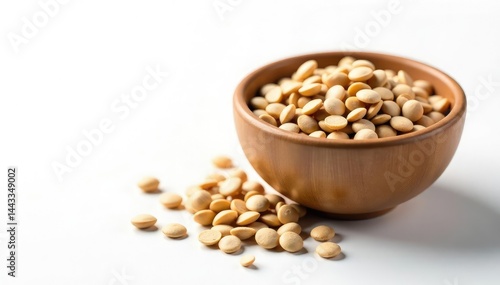 Empty bowl with scattered seeds on white background , energy, body, clean eating