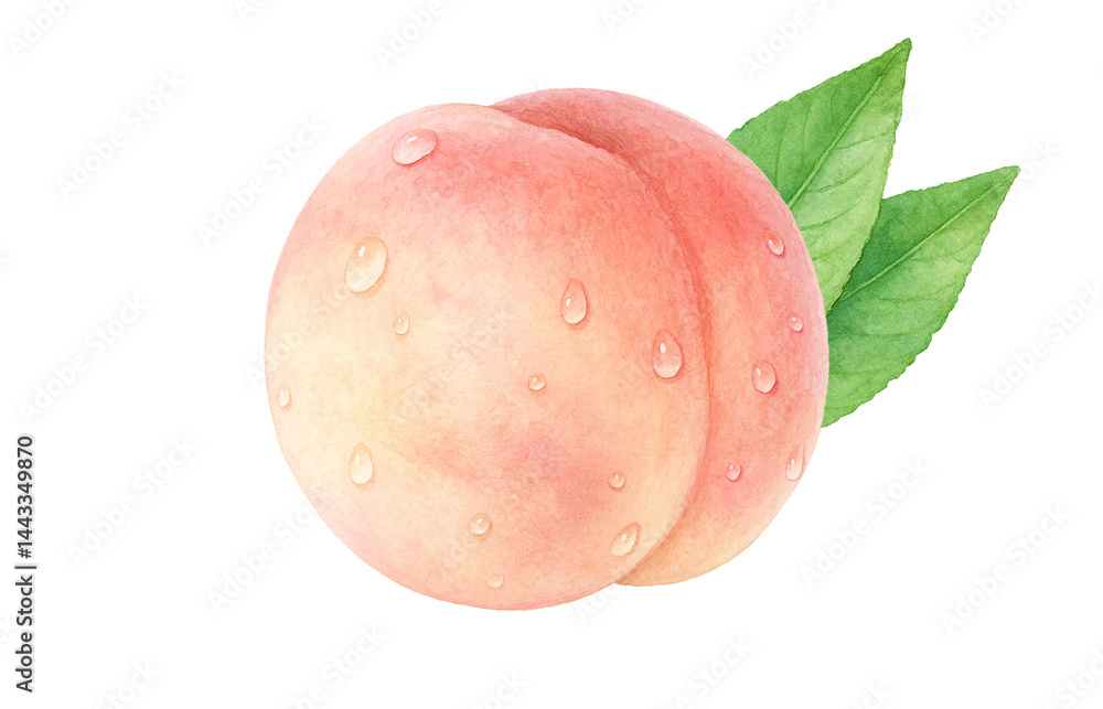 Fototapeta premium 桃 イラスト 水彩 白桃