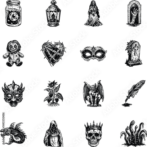 Collection of Sketchy Style Scary Illustrations 

