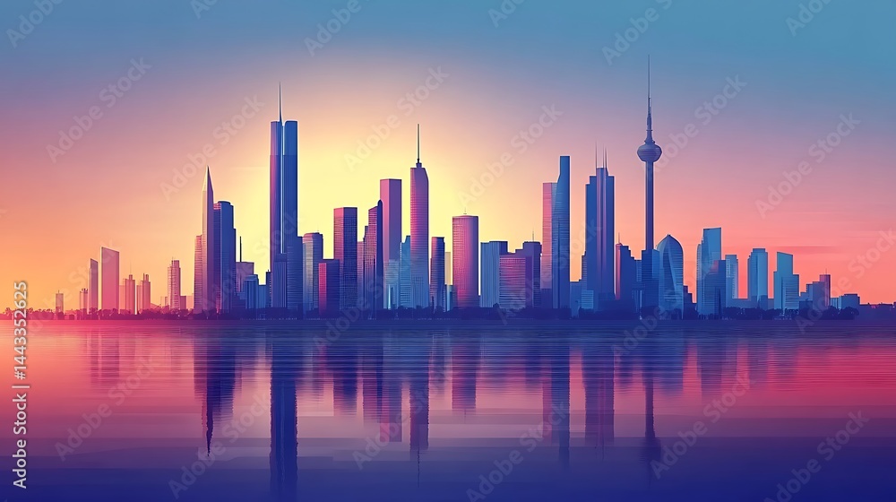 Stunning skyline of Kuwait at night with tall buildings and lights high resolution picture Stunning skyline of Kuwait at night with tall buildings and lights high resolution picture