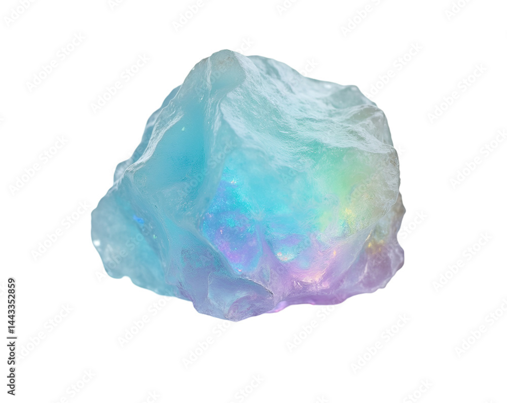 Captivating iridescent ice nugget with shifting colors showcasing a modern, translucent and vibrant aesthetic, ideal for technology and design concepts