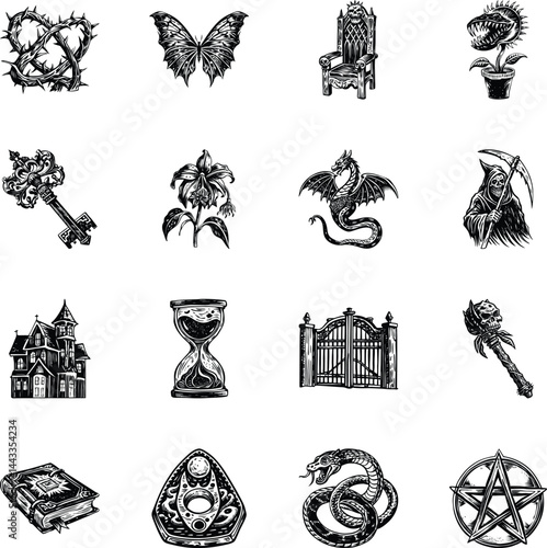 Pack of 16 Haunted Vintage Style Illustrations 
