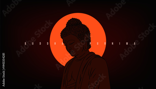 Buddha Purnima, Happy Vesak Day wishes and greetings with the Buddha vector illustration. Can be used for a poster, social media banner, or greeting card design