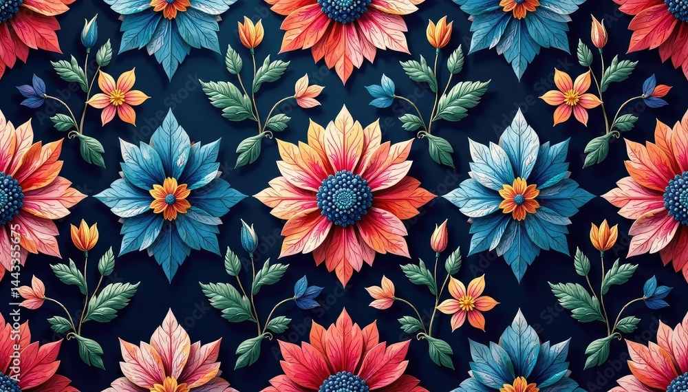 Fototapeta premium Intricate floral damask, repeating seamlessly , background image, scroll