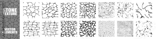 Stone, Pebble and Marble Mosaic Pattern Set Isolated on Transparent.  Vector Ground Texture for Architecture, Landscape, and Interior Design