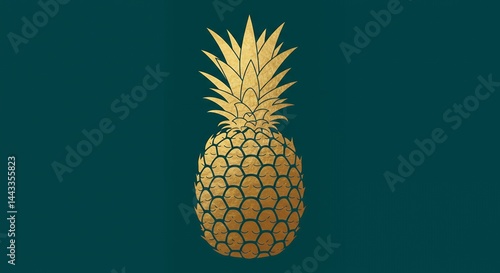Golden Pineapple on Teal Background
