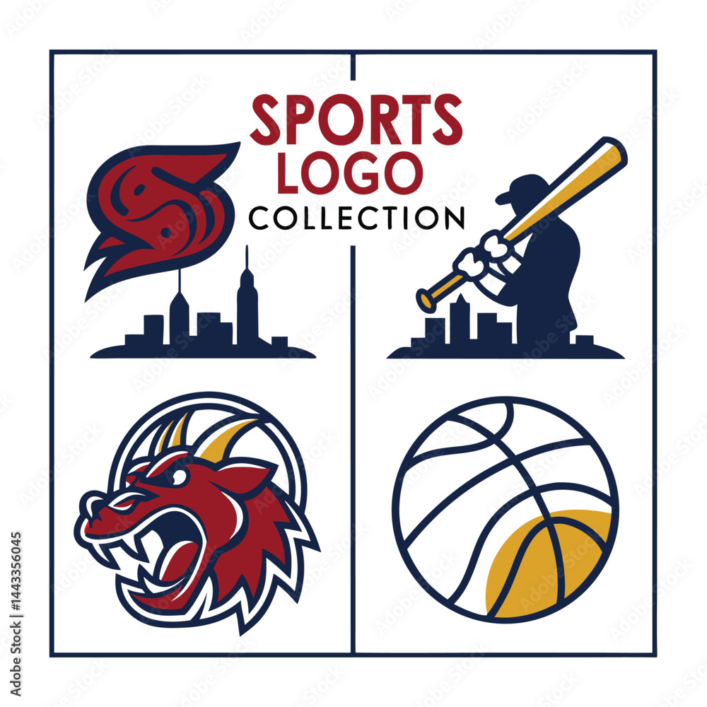 Naklejka premium Set of Stylized Sports Icons Featuring Basketball, Running, Tennis, and Cycling .