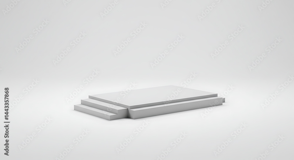 Minimalist White Platform: Three Steps to a Blank Stage, Neutral Background. Minimalist White Platform: Three Steps to a Blank Stage, Neutral Background.