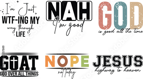 Trendy Christian and Funny Quote T-Shirt Design Bundle | Inspirational, Faith-Based & Humor Typography Set for POD