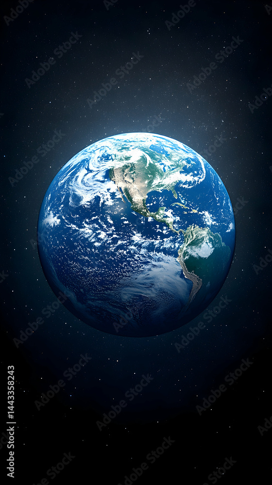 Obraz premium Our planet orbits in deep space with continents blue oceans white clouds and visible land masses