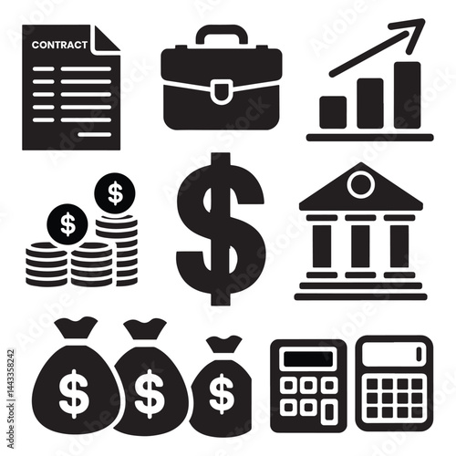 Savings, currency, dollar, bank, calculator, revenue, profit ivector con set.