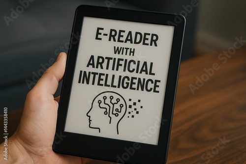 Hand-Held E-Reader Displaying AI Brain Circuit Diagram