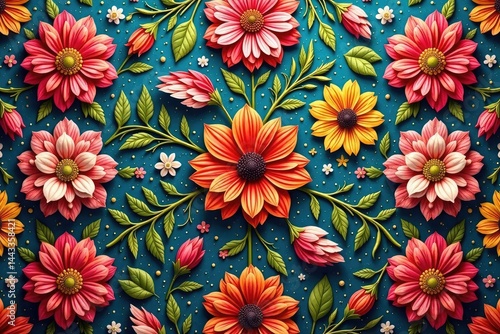 Intricate floral textile design, repeating seamlessly , element, luxury