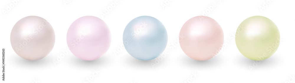 Obraz premium Realistic vector illustration of glossy pastel pearls in soft tones, ideal for fashion, beauty branding, cosmetics packaging, and elegant promotional materials