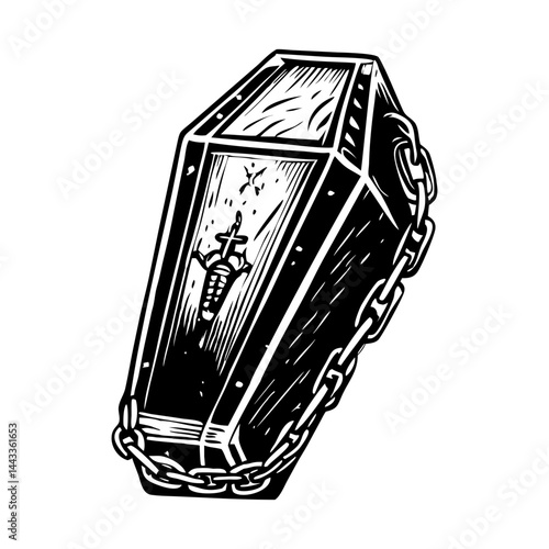 A vintage style illustration of coffin