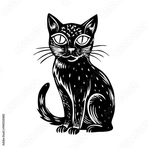 Black cat illustration in vintage style