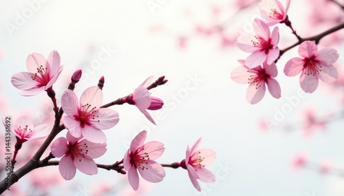 Intricate sakura branch pattern, white and pink, subtle shading , shading, design, spring