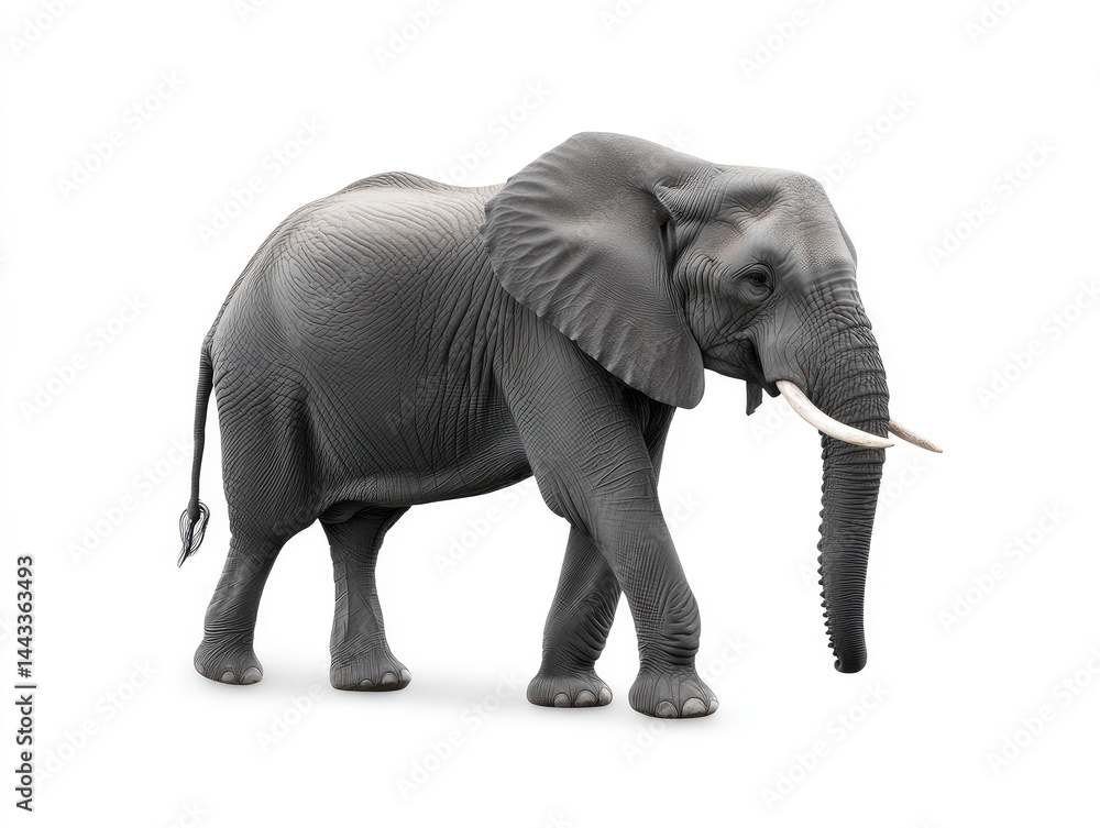 Obraz premium African elephant, side view, against white background