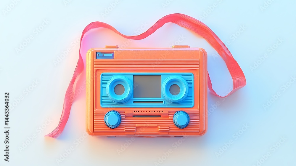 Obraz premium Colorful retro cassette recorder on light background