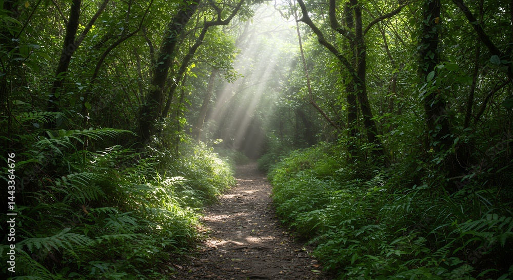 Obraz premium Forest Path Illuminated by Sunlight