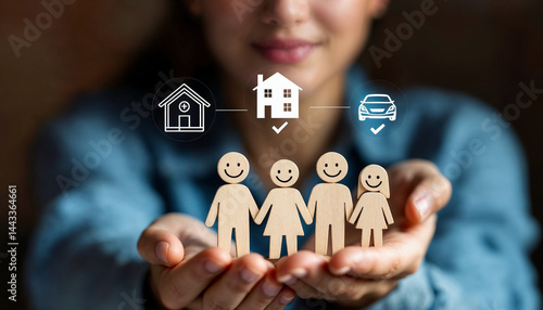 Family Protection Insurance Concept with Home and Car Symbols